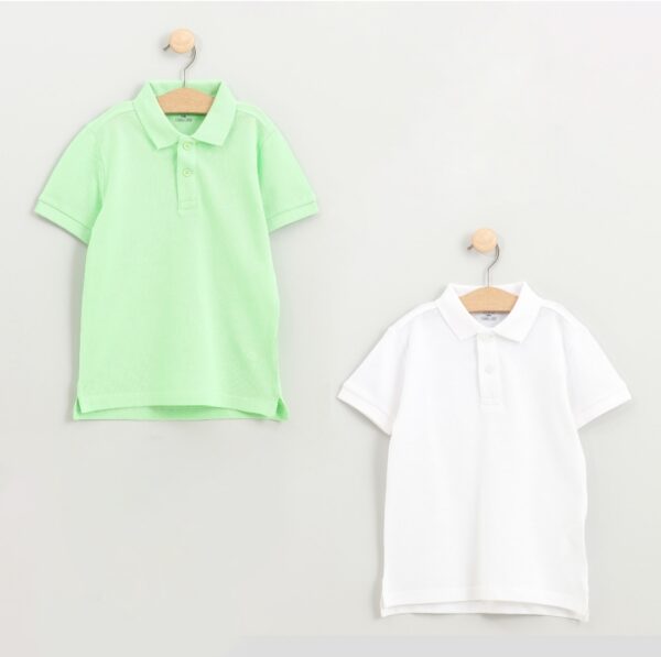 OVS - 2 x Polo - 100% coton - blanc et vert clair